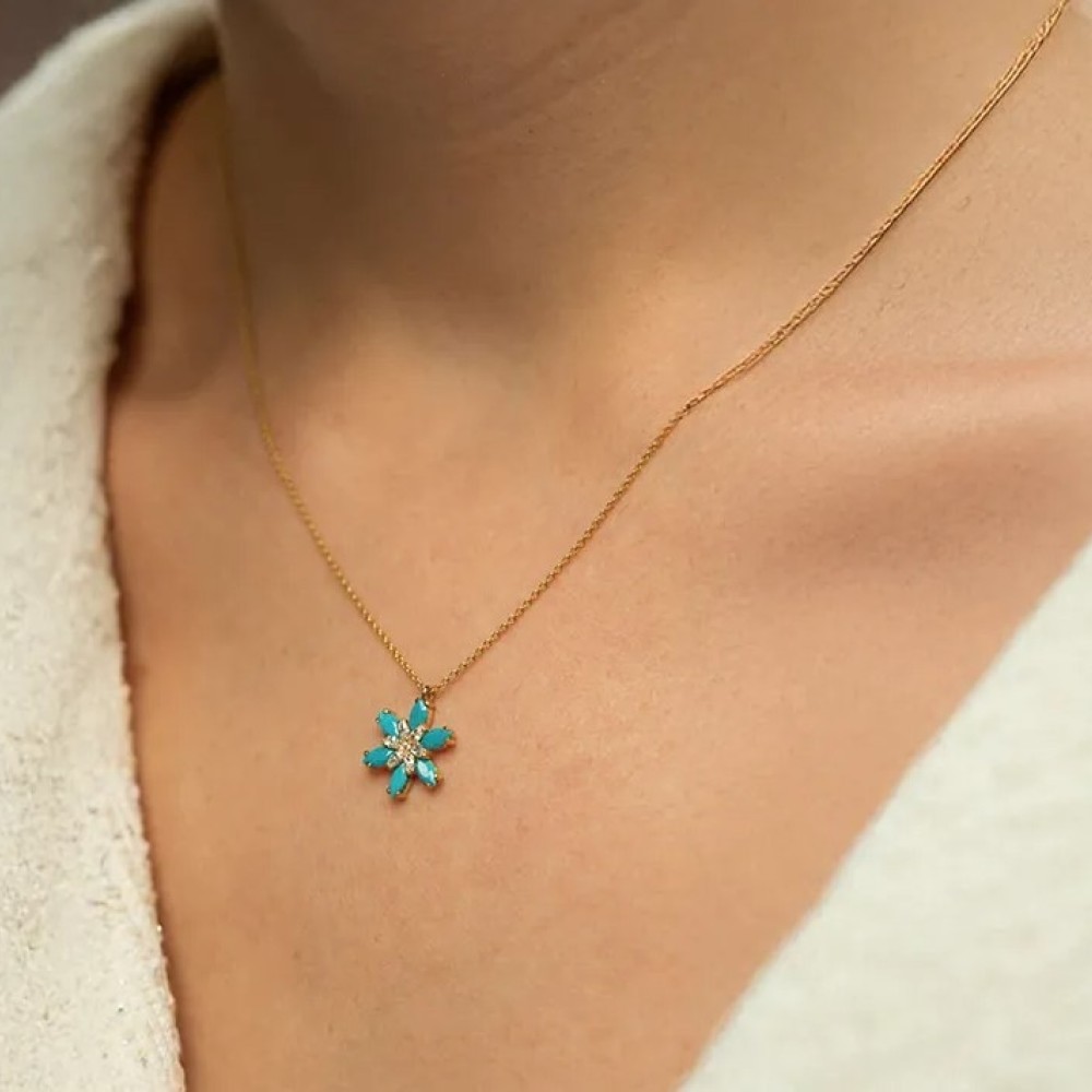 Kar Çiçeği Firuze Altın Kolye