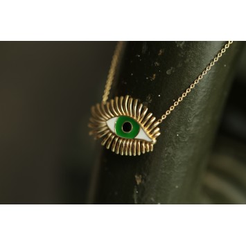 Mineli Yeşil Göz Altın Kolye