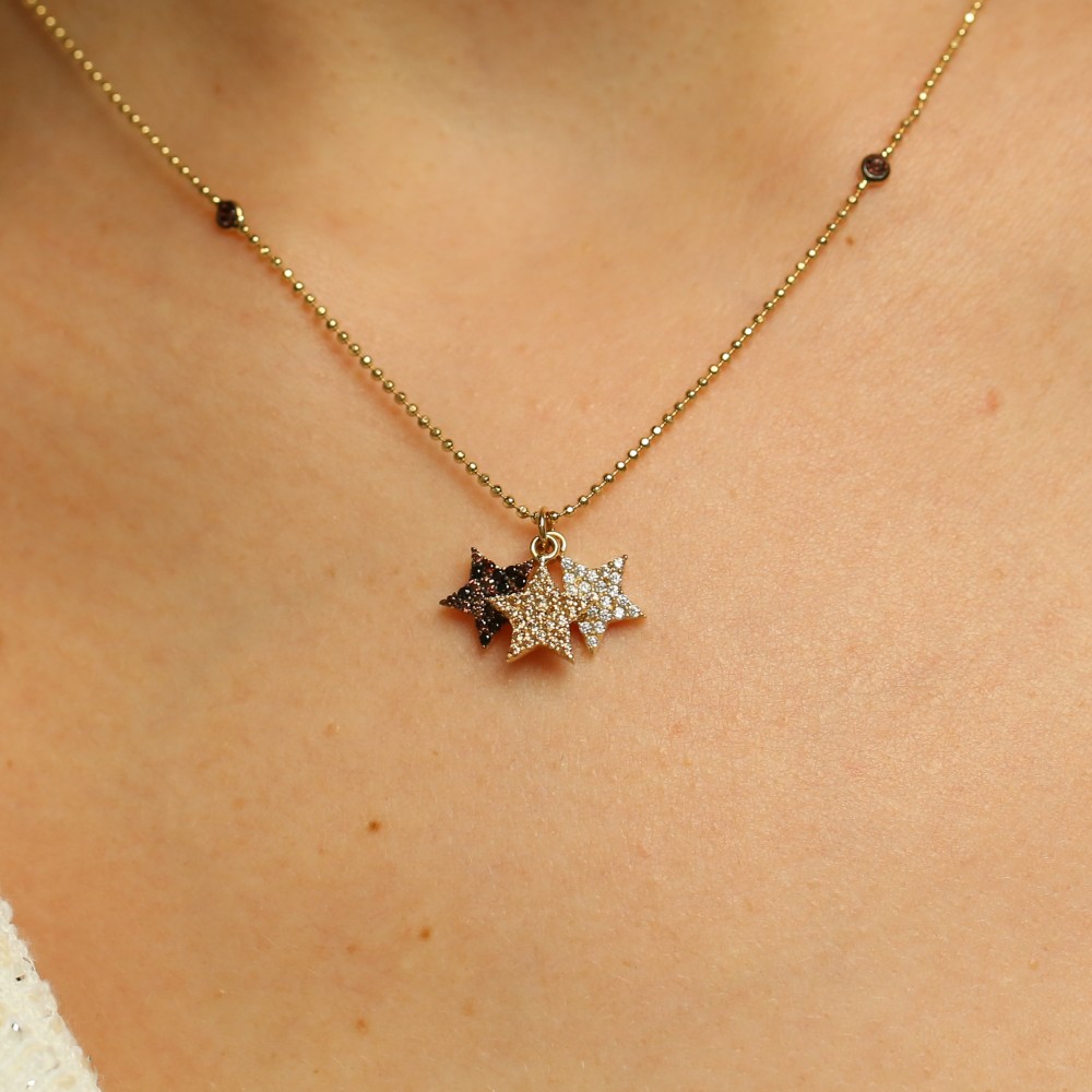 3 Yıldızlı Altın Şans Kolyesi