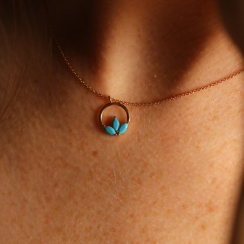 Firuze Taşlı Lotus Kolye