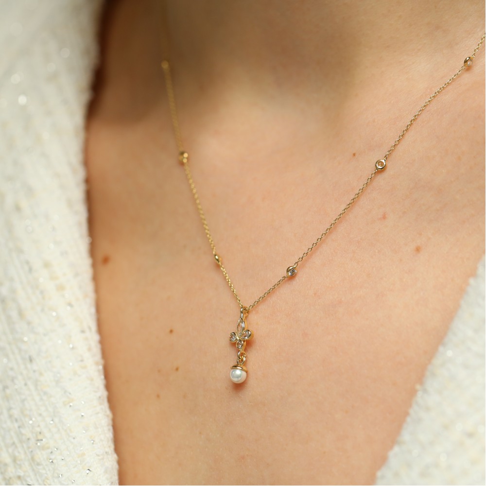 İncili Lotus Altın Kolye