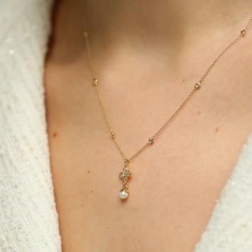 İncili Lotus Altın Kolye