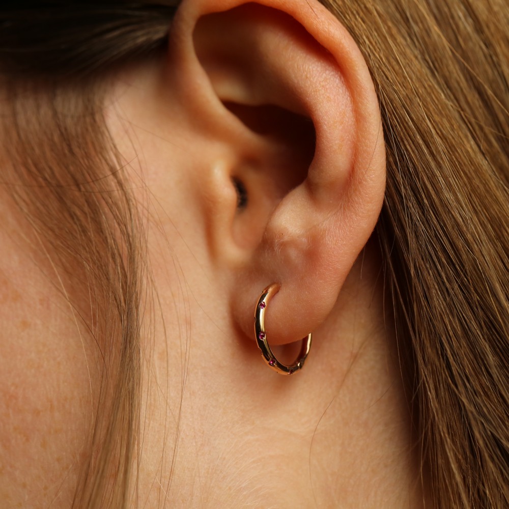 Pembe Mercan Taşlı Halka Küpe