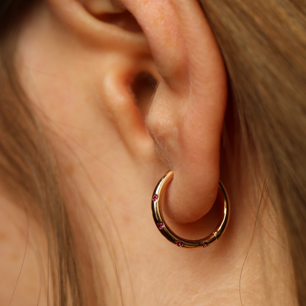 Pembe Mercan Taşlı Halka Küpe