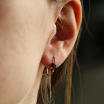 Onix Taşlı  Dikdörtgen Altın Küpe